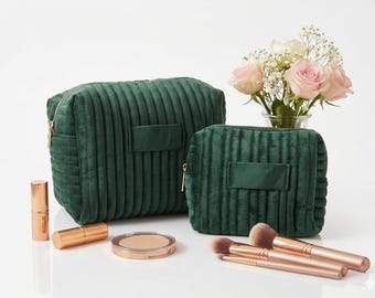 Luxury Italian Velvet Makeup Bag | Premium Cosmetic & Toiletry Organizer | Elegant Travel Essential | Perfect Wedding Party Gift