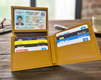 Custom Leather Wallet Engraved | RFID Blocking Personalized Bifold | Photo Handwriting Gift | Anniversary Gift for Husband Boyfriend