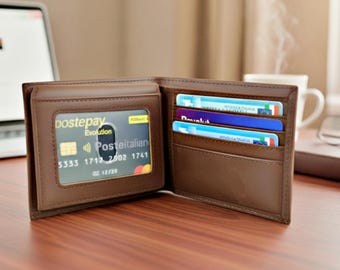 Engraved Leather Wallet Men | Custom RFID Blocking Bifold | Personalized Photo Handwriting | Gift Husband Dad Boyfriend Groomsmen Gift