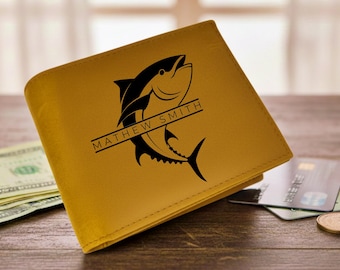 Personalized Photo Wallet | Custom Engraved RFID Leather Bifold | Handwriting Monogram Gift | Father Day Anniversary Gift for Him Men