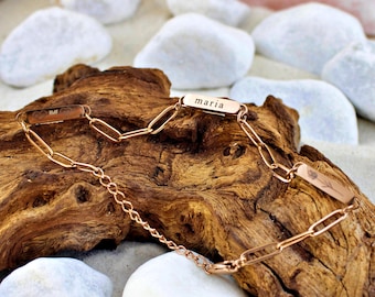 Custom Mini Name Bar Bracelet • Engraved Charm Bracelet with a Dainty Paperclip Chain • Birthday Gift for Mom • Birthday Gift for Her •