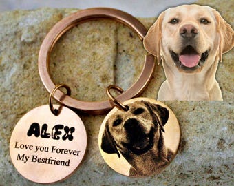 Custom Pet Portrait Keychain Dog Photo Keyfob Memorial Pet Loss Gift Personalized Dog Remembrance Brass Tag Engraved Cat Lover Keychaine