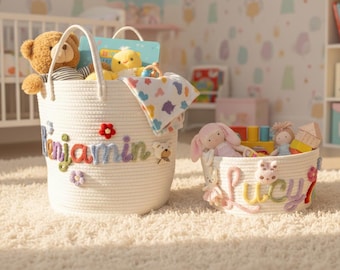 Personalized Handmade Basket, Baby Shower Gift Basket, Baby Gift, Baby Shower Gift, Rope Cotton Gift Basket, Storage Basket, Toy Organizer