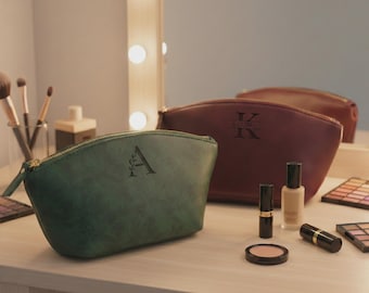 Personalized Toiletry Bag Women | Custom Leather Makeup Bag Engraved Cosmetic Bag | Birthday Gift for Her Mom Bridesmaid