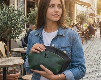 Personalized Birthday Gift for Her | Custom Makeup Bag Leather Cosmetic Bag Engraved | Gift Women Mom Toiletry Travel Bag