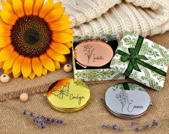 Personalized Compact Mirror | Custom Engraved Pocket Mirror | Bridesmaid Gift | Birthday Wedding Gift | Makeup Mirror Her