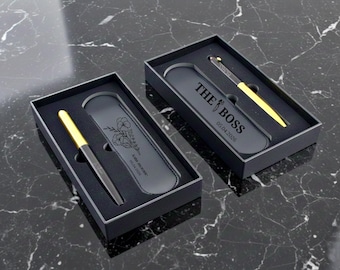 Custom Name Engraved Pen | Personalized Gift Set with Leather Case | Groomsmen Wedding Birthday Anniversary Father's Day