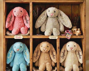 Personalized Baby Bunny Rabbit Custom Name Embroidered Plush Toy Easter Gift Kids Stuffed Animal Shower Nursery Keepsake