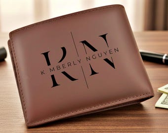 Personalized RFID Wallet Men | Custom Photo Engraved Leather Bifold | Handwriting Gift Husband Dad | Anniversary Father Day Present