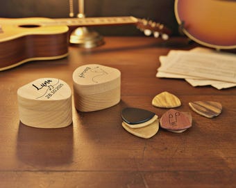 Custom Engraved Guitar Pick Holder | Personalized Wooden Box with Picks | Music Lover Gift Guitarist Boyfriend Husband Father Day Gift