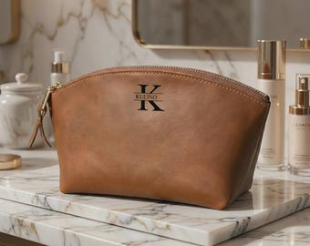 Custom Mothers Day Gift Makeup Bag | Personalized Leather Cosmetic Bag Engraved | Birthday Gift for Her Women Mom Sister