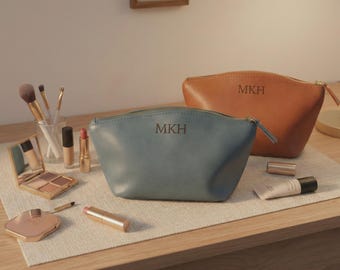 Personalized Cosmetic Bag Custom | Leather Makeup Bag Engraved Gift for Her | Birthday Mothers Day Gift Women Toiletry Bag
