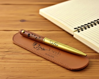 Engraved Pen Gift Set Leather Case | Personalized Custom Pen | Groomsmen Groom Best Man Wedding Gift | Birthday Present