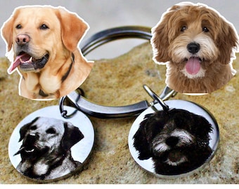 Custom Pet Portrait Keychain Dog Photo Keyfob Memorial Pet Loss Gift Personalized Dog Remembrance Brass Tag Engraved Cat Lover Keychaine