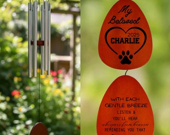 Custom Engraved Pet Memorial Wind Chime, Dog or Cat Loss Gift, Personalized Outdoor Garden Tribute, Sympathy Keepsake for Pet Owners