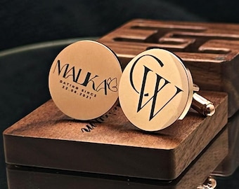 Custom cufflinks - Engraved Box Optional, personalized Wedding Day Cuff links for Groom groomsmen, Wood Anniversary Gift, Gift for Husband