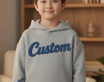 Custom Puff Print Kids Name Hoodie | Personalized 3D Children Sweatshirt | Raised Letter Youth Pullover | Cotton Birthday Gift