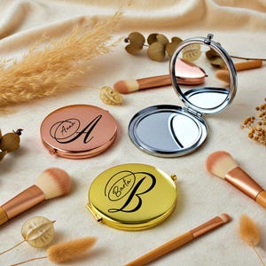 Engraved Makeup Mirror Compact | Personalized Custom Pocket Mirror | Bridesmaid Wedding Gift Birthday Mother&#39;s Day Present