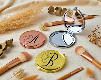 Engraved Makeup Mirror Compact | Personalized Custom Pocket Mirror | Bridesmaid Wedding Gift Birthday Mother's Day Present