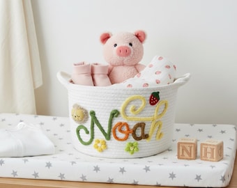 Personalized Handmade Basket, Baby Shower Gift Basket, Baby Gift, Baby Shower Gift, Rope Cotton Gift Basket, Storage Basket, Toy Organizer