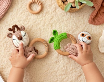 Animal Rattle with Babies Name, Custom Baby Shower Gift, Name Engraving Rattle, Rattle Ring for Newborn Gift, Newborn Gift, Gift for Nephew
