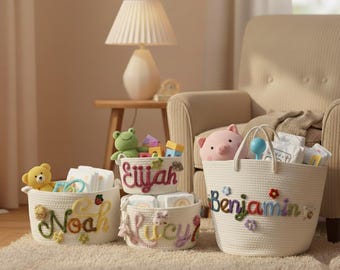 Personalized Handmade Basket, Baby Shower Gift Basket, Baby Gift, Baby Shower Gift, Rope Cotton Gift Basket, Storage Basket, Toy Organizer