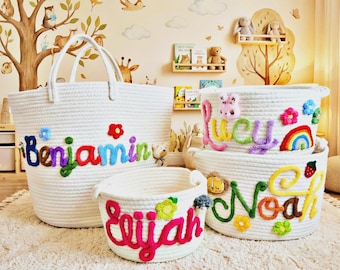 Personalized Handmade Basket • Easter Basket • Baby Gift • Baby Shower Gift • Baby Basket • I-Cord Knitting Craft • Toy Organizer