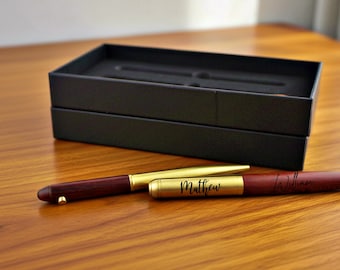 Personalized Writing Pen Engraved | Custom Leather Case Gift Set | Groomsmen Wedding Birthday Anniversary Father's Day