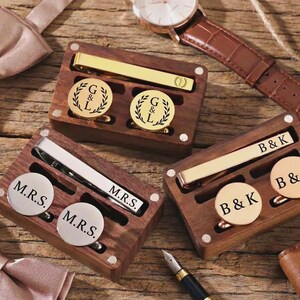 Custom Cufflinks Tie Clip Set Groomsmen Gifts Personalized Engraved Box Groom Wedding Cufflinks Best Man Gift Father of Bride Handmade