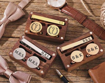 Custom Cufflinks Tie Clip Set Groomsmen Gifts Personalized Engraved Box Groom Wedding Cufflinks Best Man Gift Father of Bride Handmade