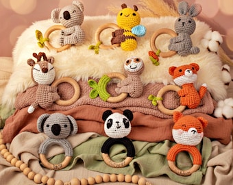 Personalized Crochet Baby Rattle Toy for Girls and Boys, Animal Crochet Baby Rattle, Baby Shower Gift, Baby Rattle Grasping Toy,Newborn Gift