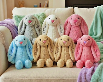 Embroidered Bunny Rabbit Personalized Custom Name Baby Plush Toy Easter Gift Newborn Shower Kids Stuffed Animal Keepsake