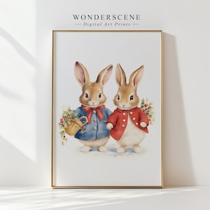 Vintage Rabbit Illustration for Christmas, Watercolor Rabbit Wall Art Print, Art for home decoration, Printable Wall Art, Digital Download