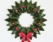 Fused Glass Christmas Wreath Ornament - teacher gift, office gift, christmas decoration, grandma gift, client gift, fused glass wreath