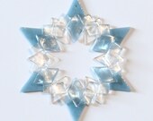 Fused Glass Snowflake Ornament / Suncatcher: powder blue/iridized clear - skier gift, solstice gift, teacher gift, client gift, artist gift