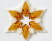 Fused Glass Snowflake Ornament / Suncatcher: warm white & amber - best friend gift, birthday gift, summer solstice gift, client gift