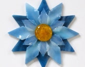 Fused Glass Blue Daisy Ornament/Suncatcher - gardener gift, mothers day gift, client gift, artist gift, get well gift, hospital gift