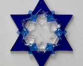 Fused Glass Star of David Ornament: medium blue, cobalt blue & clear - blue star ornament, jewish star, hanukkah gift, bat mitzvah gift