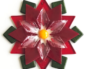 Fused Glass Poinsettia - thank you gift, hostess gift, grandma gift, gardener gift, fused glass flower, teacher gift, christmas ornament