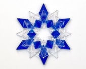 Fused Glass Snowflake Ornament / Suncatcher:  blue & clear - skier gift, winter birthday gift, teacher gift, winter solstice, client gift