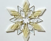 Fused Glass Snowflake Ornament / Suncatcher: warm white & pale gold - best friend gift, birthday gift, summer solstice gift, client gift