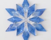 Fused Glass Snowflake Ornament / Suncatcher:  sky blue & iridized clear - winter birthday gift, winter solstice gift, hanukkah decoration