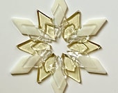 Fused Glass Snowflake Ornament / Suncatcher: warm white & pale gold - best friend gift, birthday gift, summer solstice gift, artist gift