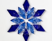 Fused Glass Snowflake Ornament: Cobalt Blue, Sky Blue & Clear - thank you gift, teacher, winter solstice, BFF, Hanukkah decor