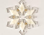 Fused Glass Snowflake Ornament: White, Clear & Gold Suncatcher - BFF, Christmas, winter solstice gift, teacher, client, skier gift