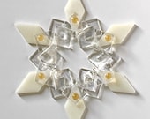 Fused Glass Snowflake Ornament: Warm White, Clear & Pale Gold Christmas Decoration - BFF, skier gift, december birthday, winter solstice