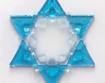 Fused Glass Star of David Ornament: turquoise, white & clear - jewish star, Hanukkah decoration, Hanukkah gift, grandma gift, rabbi gift