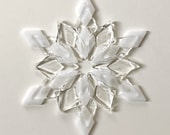 Fused Glass Snowflake Ornament / Suncatcher:  white & clear - christmas decoration, skier gift, december birthday, hanukkah gift