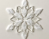 NEW! Fused Glass Snowflake Ornament / Suncatcher:  white & clear - christmas decoration, skier gift, december birthday, hanukkah gift