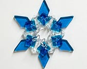Fused Glass Snowflake Ornament: Turquoise & Clear Suncatcher - skier, snowboarder, winter birthday, teacher gift, winter solstice